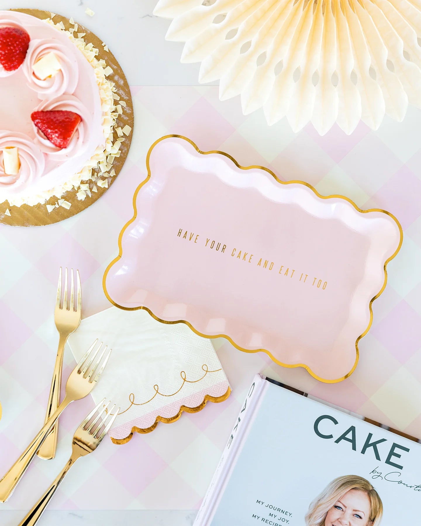Cake by Courtney Scalloped Cocktail Napkins: Pink & Gold
