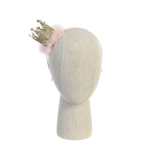 Glittery Gold Lace Crown with Tulle Trim Headband: Gold & Pink