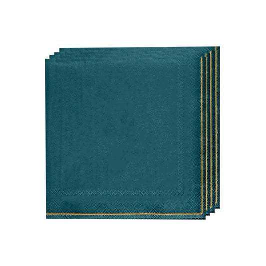 Cocktail Napkins: Teal with Gold Stripe