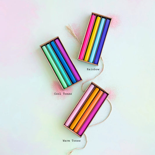 Rainbow Taper Candles Set: Cool Tones