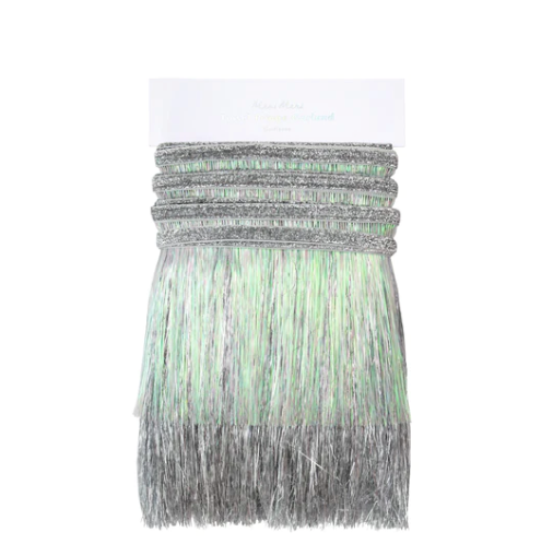 Tinsel Fringe Garland: Silver Iridescent – Pop & Pour Party Co