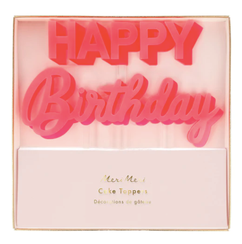 Pink Happy Birthday Acrylic Cake Topper