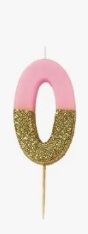 Pink and Gold Glitter Number Candle: 0