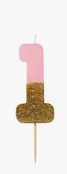 Pink and Gold Glitter Number Candle: 1