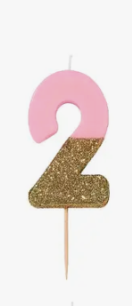 Pink and Gold Glitter Number Candle: 2