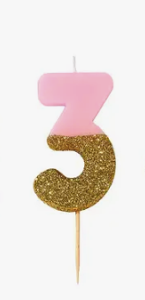 Pink and Gold Glitter Number Candle: 3