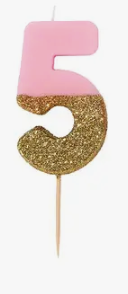 Pink and Gold Glitter Number Candle: 5
