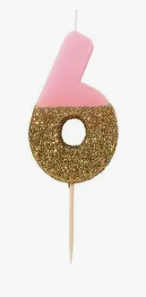 Pink and Gold Glitter Number Candle: 6