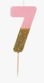 Pink and Gold Glitter Number Candle: 7