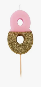 Pink and Gold Glitter Number Candle: 8
