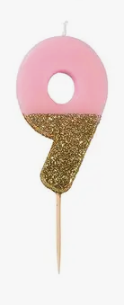 Pink and Gold Glitter Number Candle: 9