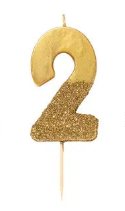 Gold Glitter Number Candles: 2