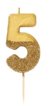 Gold Glitter Number Candles: 5