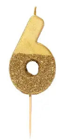 Gold Glitter Number Candles: 6