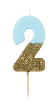 Blue and Gold Glitter Number Candle: 2