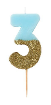 Blue and Gold Glitter Number Candle: 3