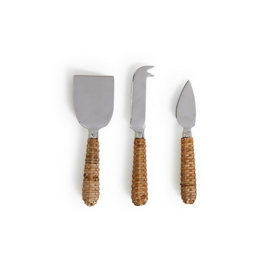 Wicker Weave Cheese Knives (Set of 3)