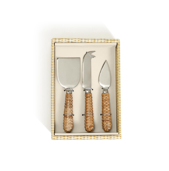 Wicker Weave Cheese Knives (Set of 3)