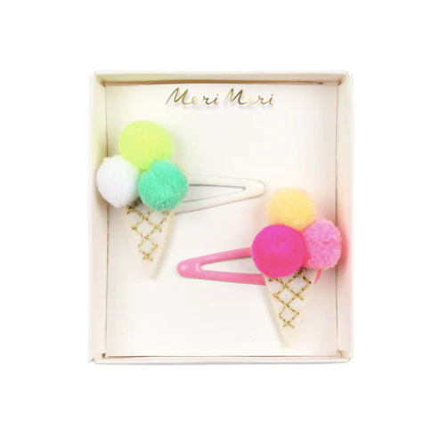 Hair Clip Set: Pom Pom Ice Cream