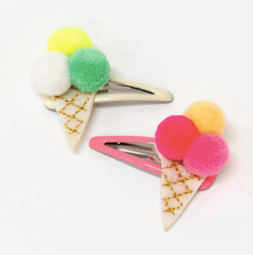 Hair Clip Set: Pom Pom Ice Cream