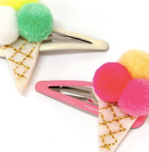 Hair Clip Set: Pom Pom Ice Cream