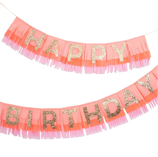 Fringe Garland: Pink Happy Birthday