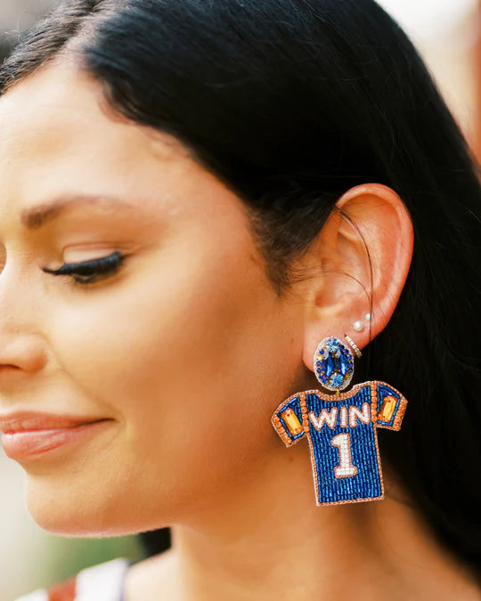 Taylor Shaye Designs Earrings: Beaded Blue and Orange Jersey