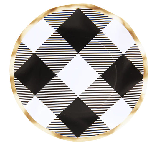 Wavy Salad Plate: Buffalo Check with Gold