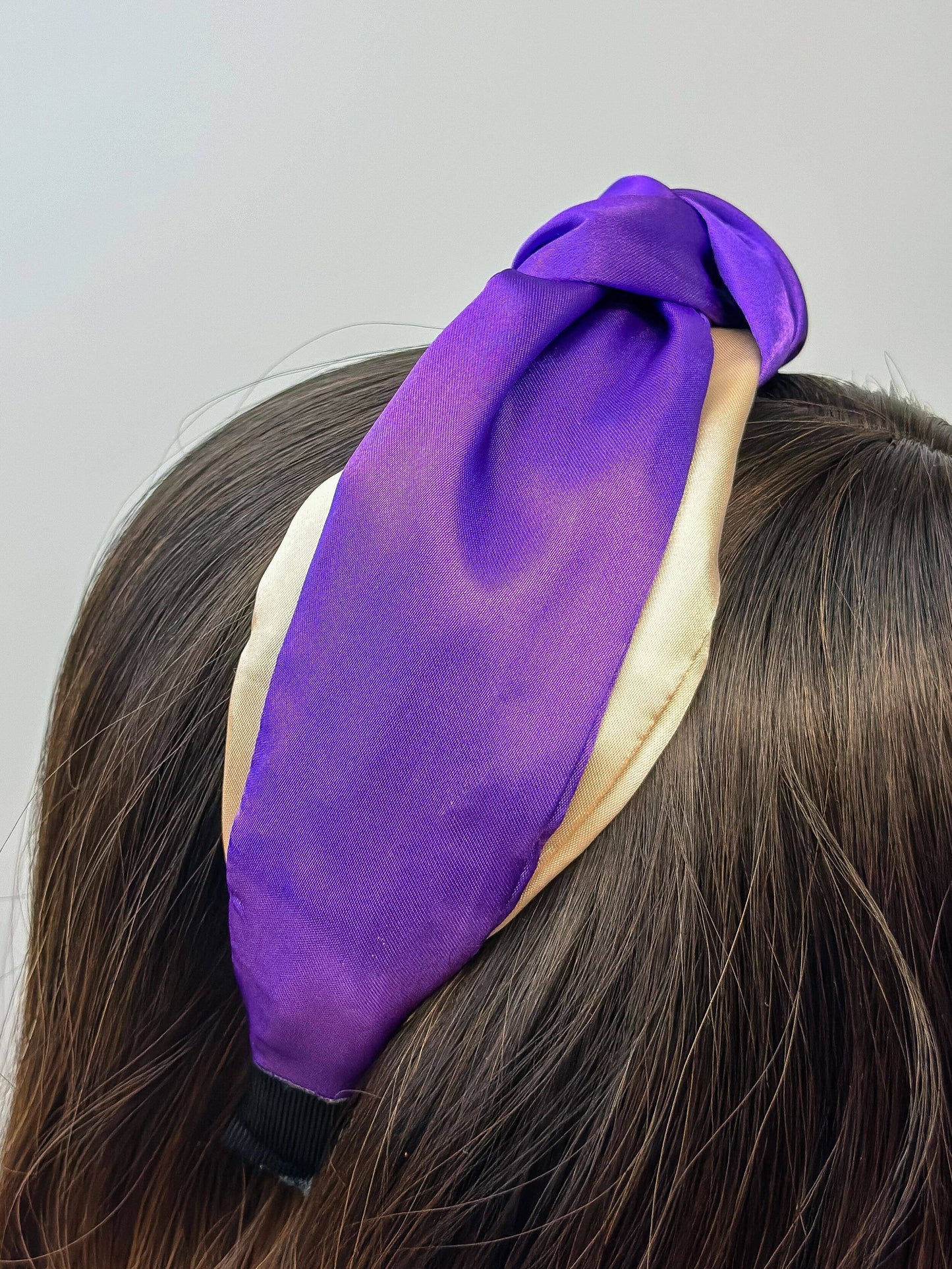 Puffy Knotted Headband: Purple & Gold