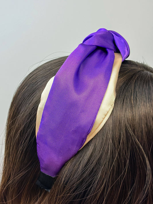 Puffy Knotted Headband: Purple & Gold