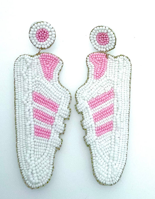 The Pink Pagoda Trading Co. Earrings: Beaded Sneakers - Pink