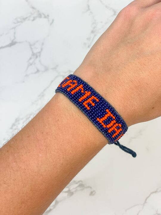‘Game Day' Adjustable Beaded Bracelet: Navy & Orange