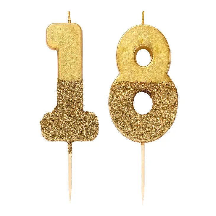 Gold Glitter Number Candles: 2