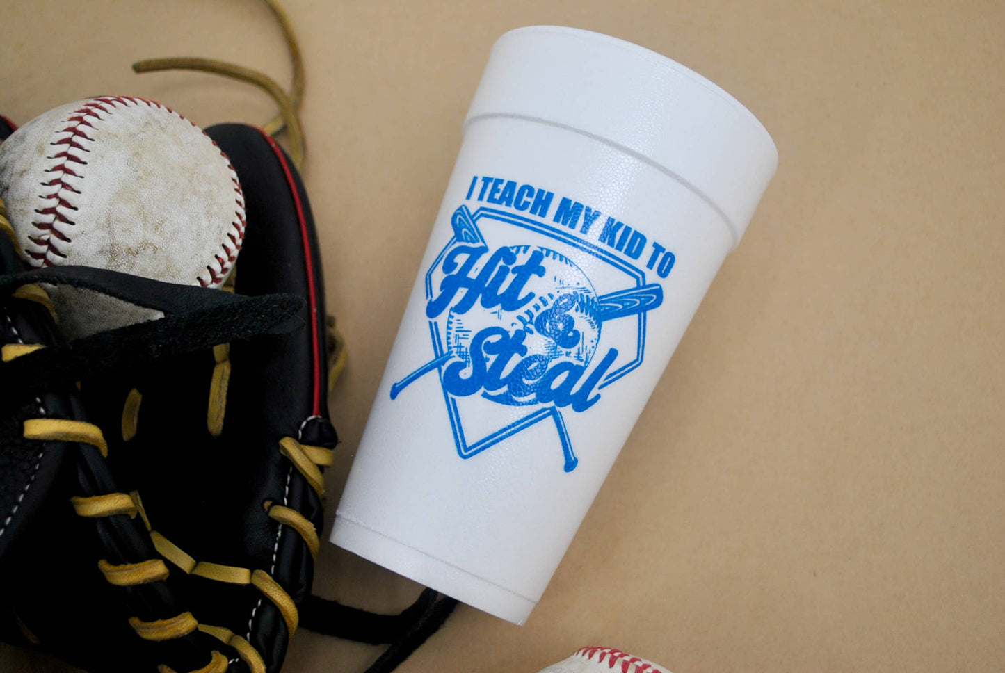 Gatherings by Curated Paperie Styrofoam Cups: Hit and Steal Baseball