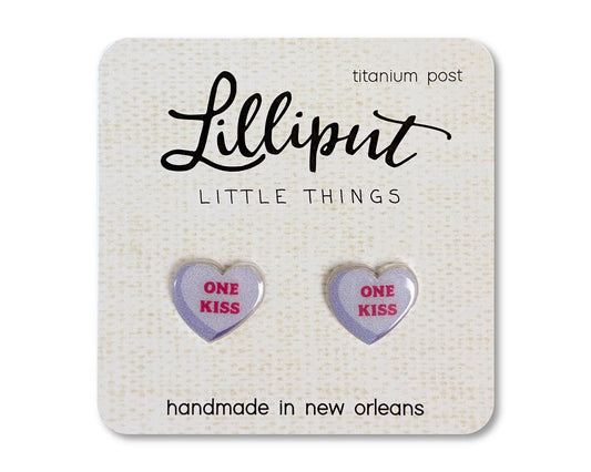 Lilliput Little Things Earrings: Conversation Hearts - Purple