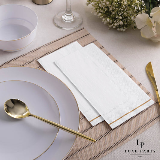 Dinner Napkins: White with Gold Stripe