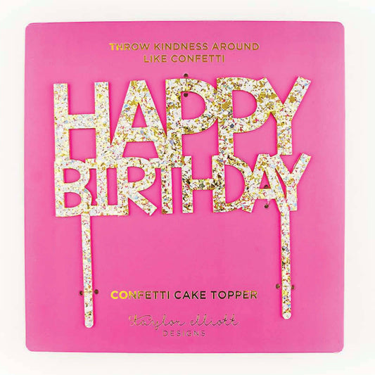 Acrylic Pearl Confetti Cake Topper: Happy Birthday