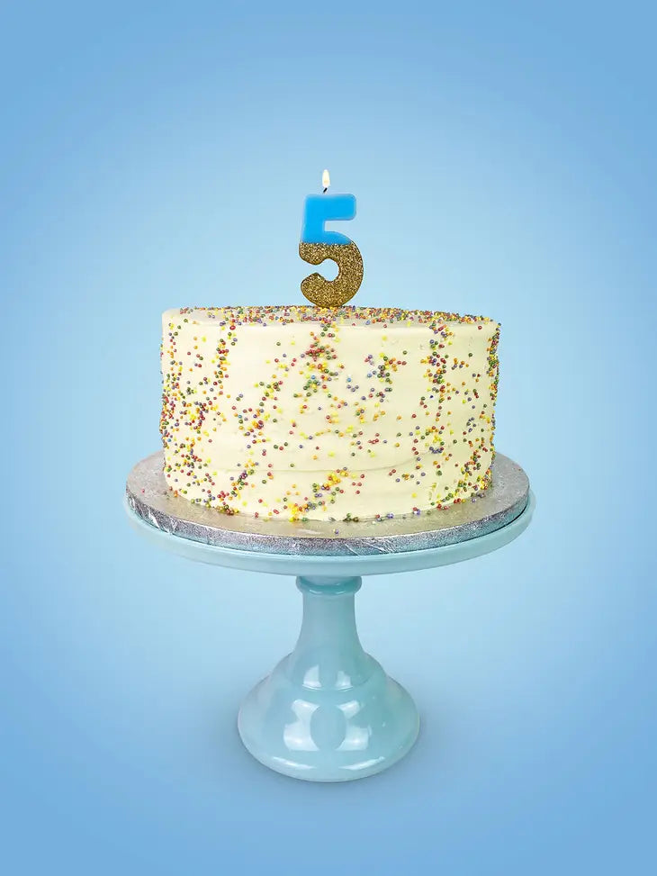 Blue and Gold Glitter Number Candle: 7