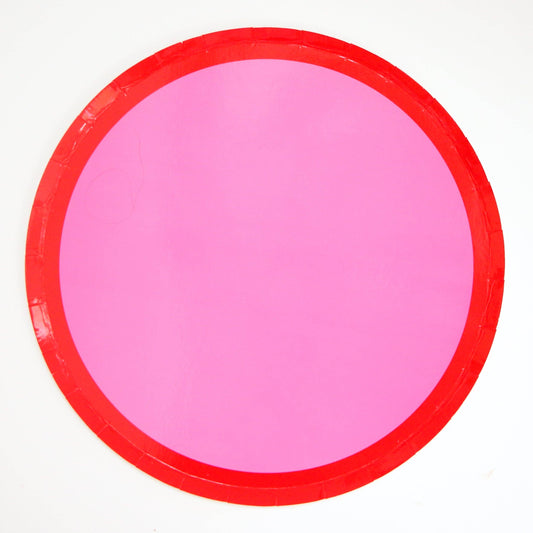 Large Color Block Paper Plates: Red and Pink