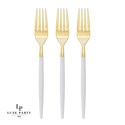 Chic Round Forks: White and Gold