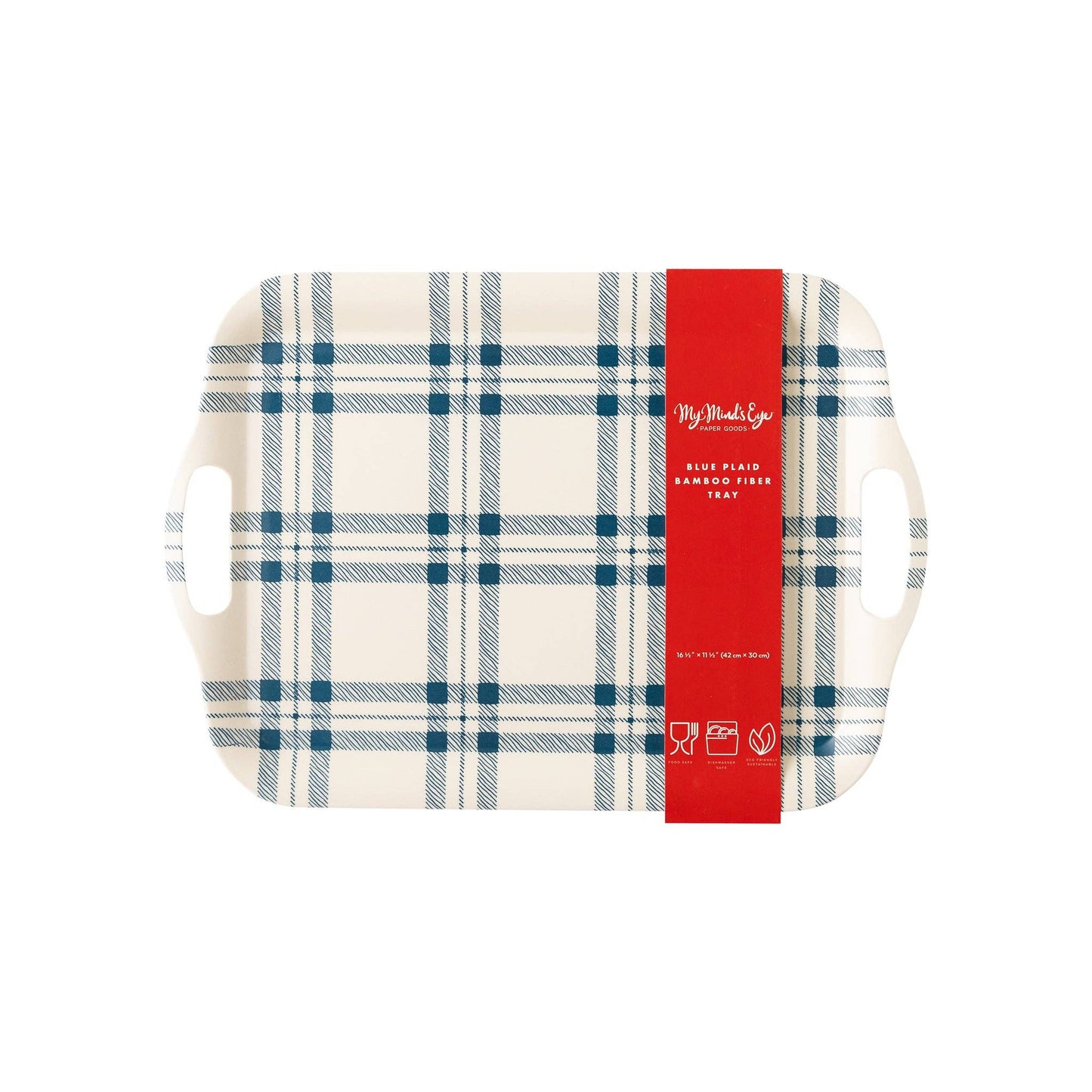 Reusable Bamboo Tray: Navy Plaid