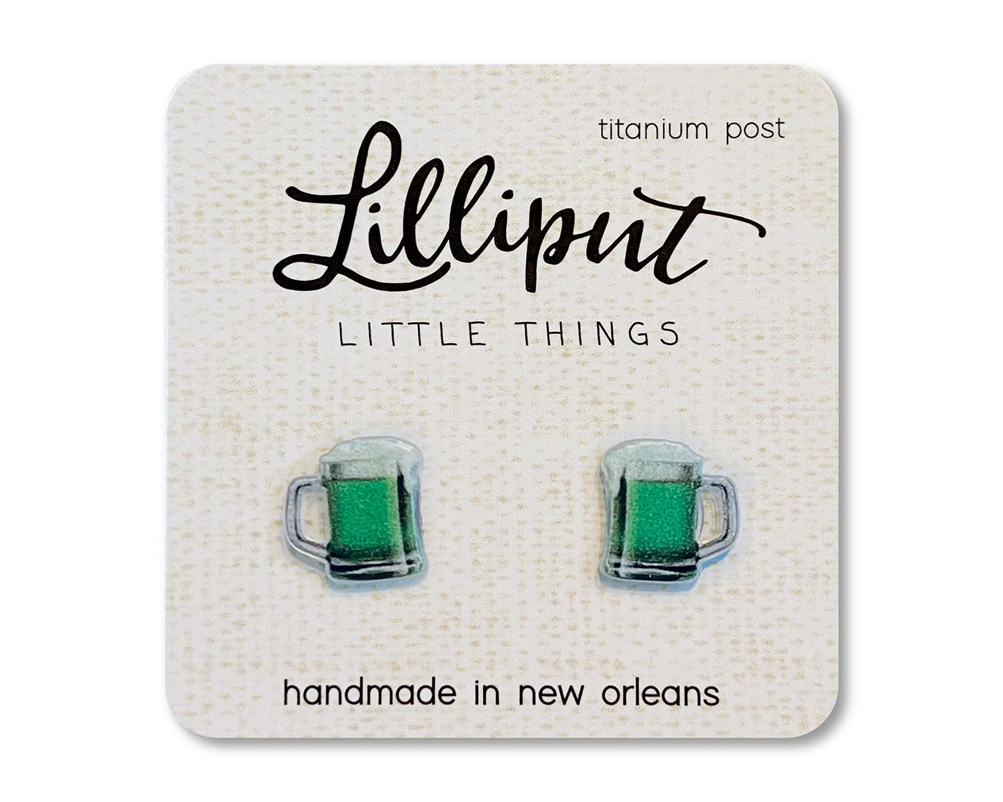 Lilliput Little Things Earrings: Green Beer Mug