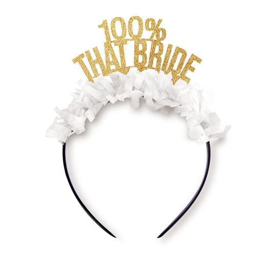 Party Headband: 100% That Bride - Gold/White