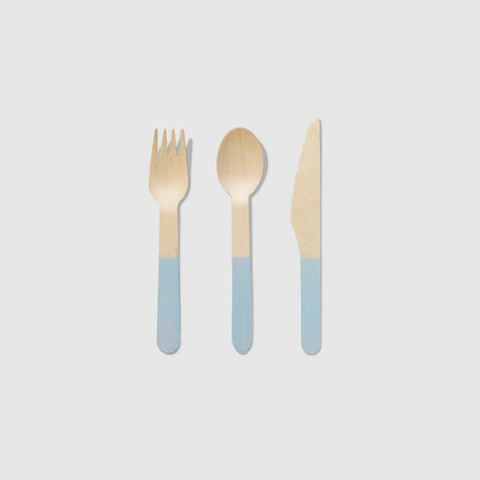 Coterie Party Supplies Wooden Cutlery Set: Pale Blue