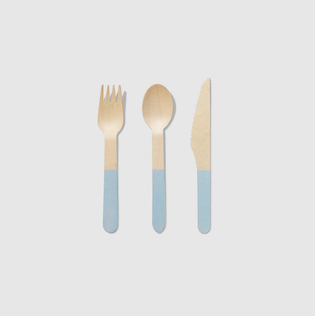 Coterie Party Supplies Wooden Cutlery Set: Pale Blue