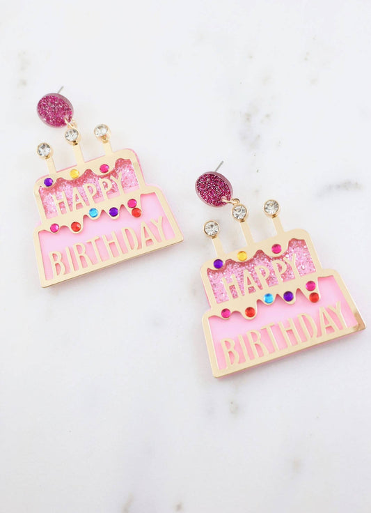 Happy Birthday Cake Earrings: Pink