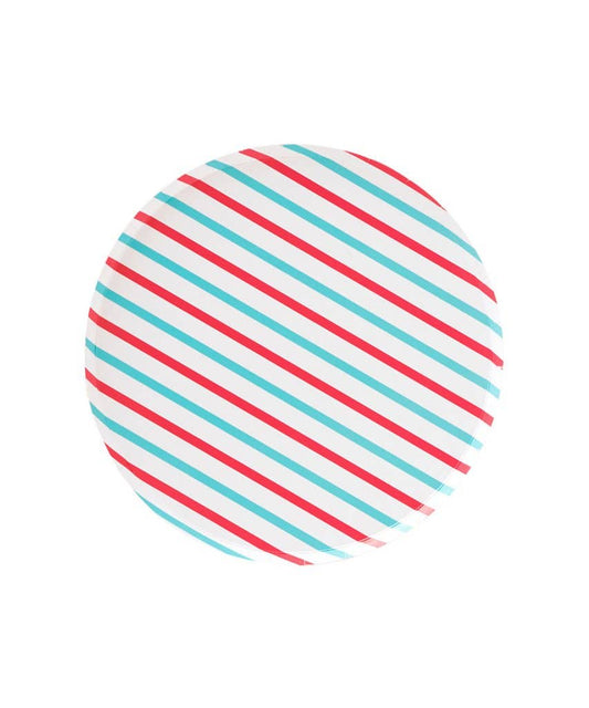 Oh Happy Day Party Shop Large Pattern Plates: Cherry & Sky Stripes