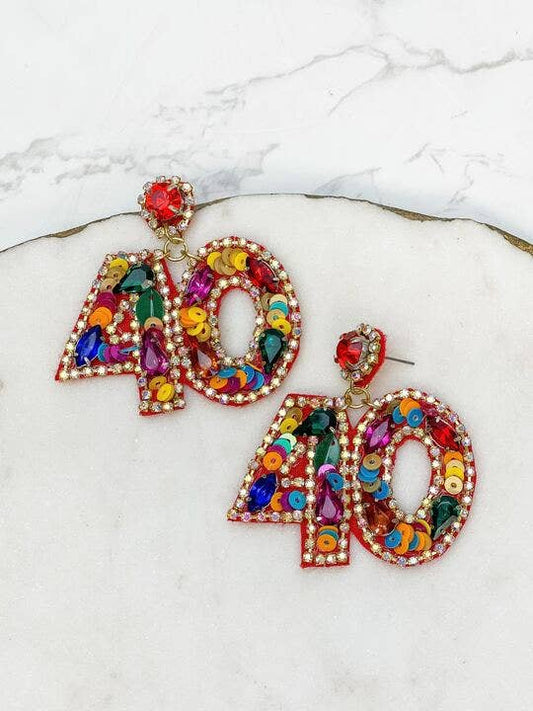 40th Birthday Celebration Rhinestone Drop Earrings