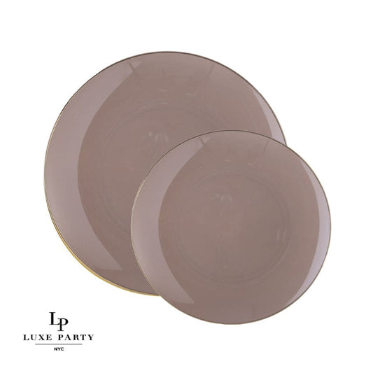 Plastic Dinner Plates: Taupe • Gold