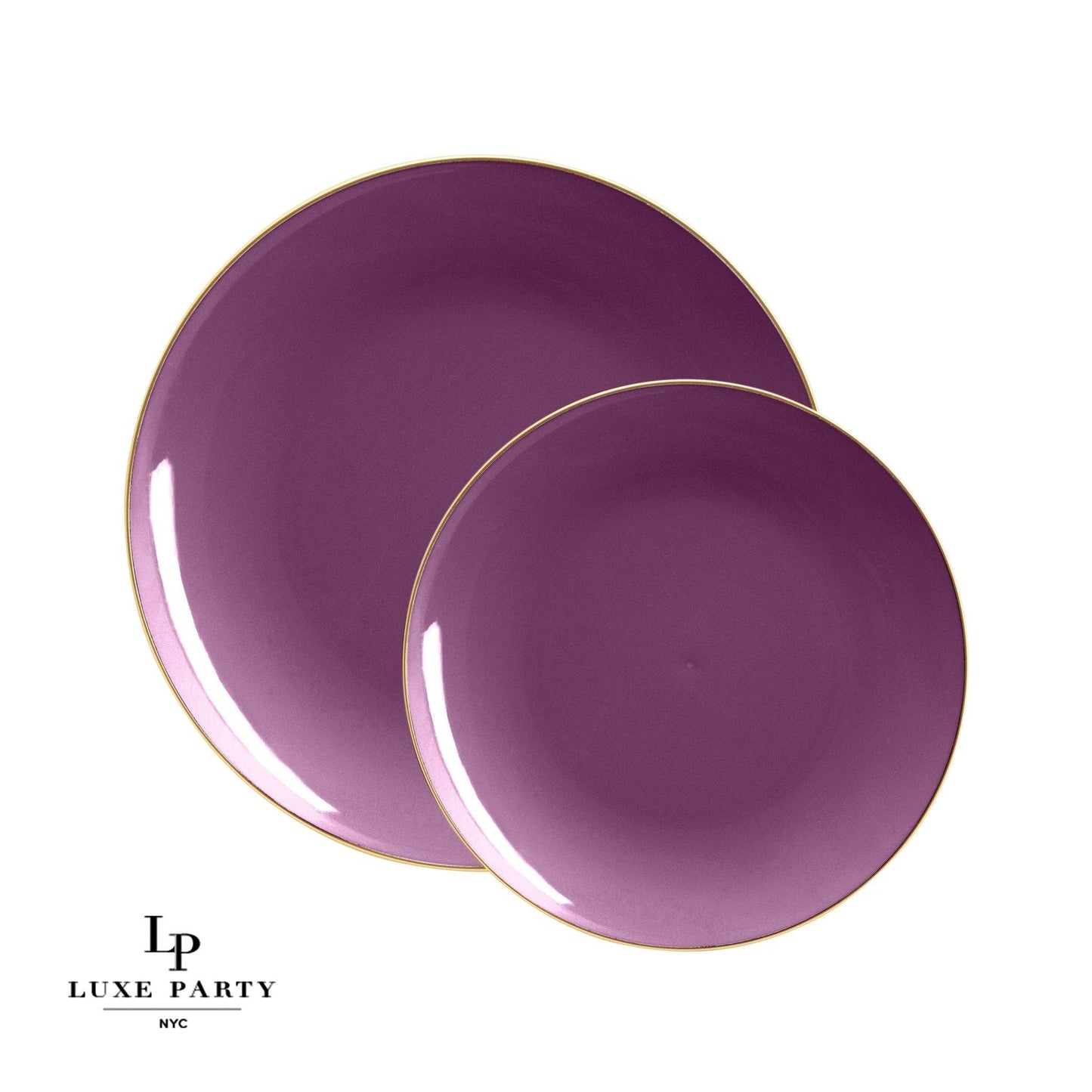 Luxe Party Plastic Dessert Plates: Purple • Gold